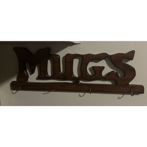Vintage Wooden Wall Mug Rack/Mug Holder